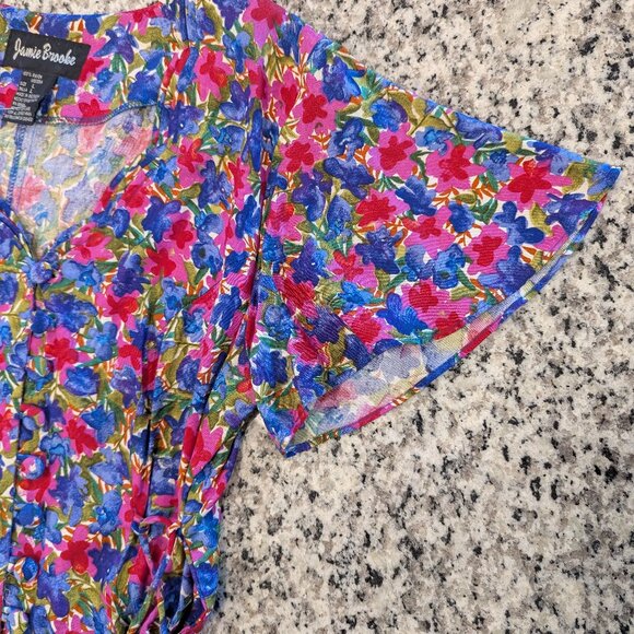 VINTAGE Nwt Floral Romper L Button Front Lace-Up Sides Flutter Sleeves Tie Back - Picture 3 of 13